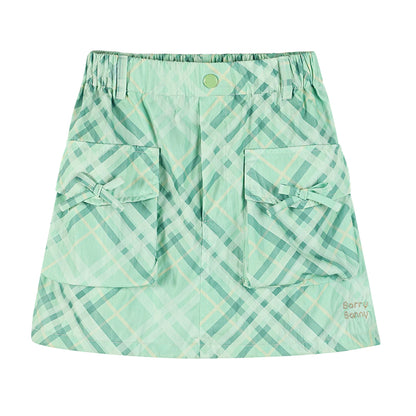 Girls Cargo Pocket Plaid Mini Skirt Green