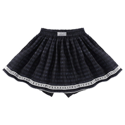 Girls High Waist Lace Trim Flared Tulle Skirt