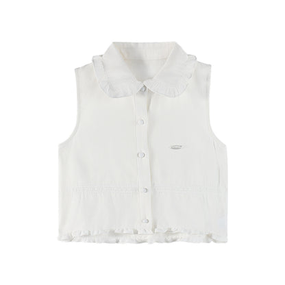 Girls Ruffle Collar Sleeveless Blouse Top