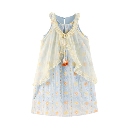 Girls Sleeveless Floral Dress with Ruffle