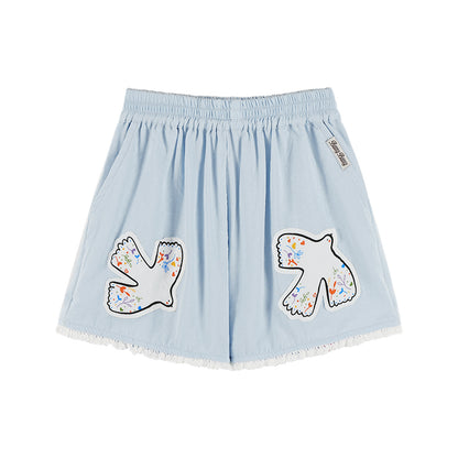 Girls Lace Collar Printed Blouse with Cute Shorts