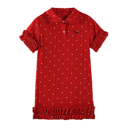 Girls Red Polka Dot Summer Dress with Ruffle Trim