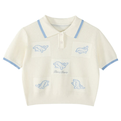 Girls Knit Polo Shirt Short Sleeve Summer Casual Top