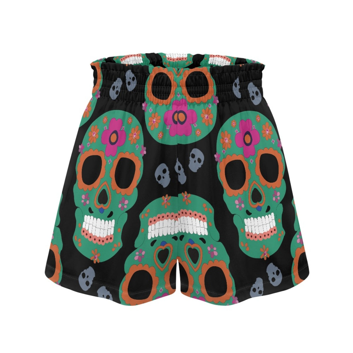 Multicolor Flower Skull High Waist Loose Shorts