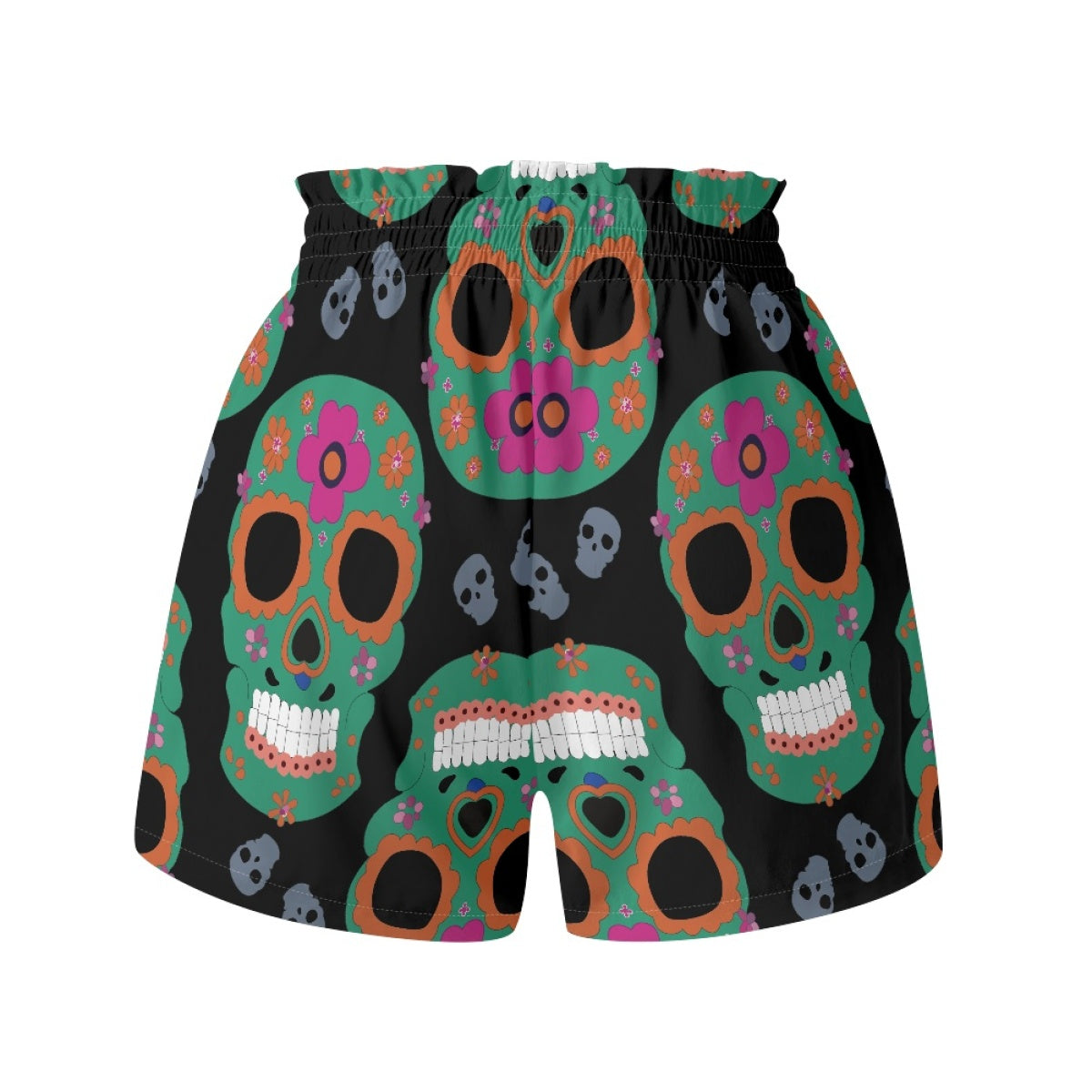 Multicolor Flower Skull High Waist Loose Shorts