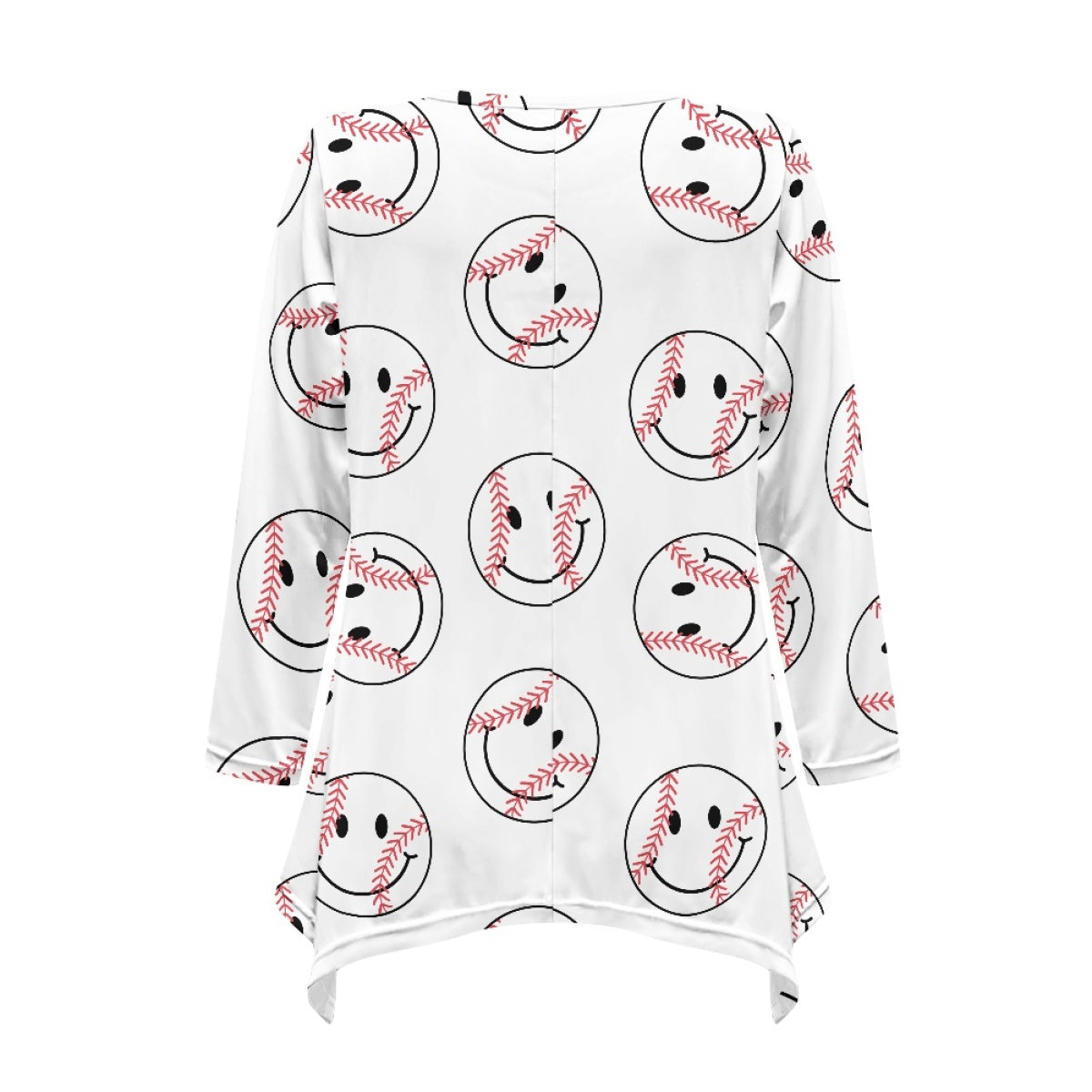 Smiley Baseball Irregular Long Sleeve Top in White