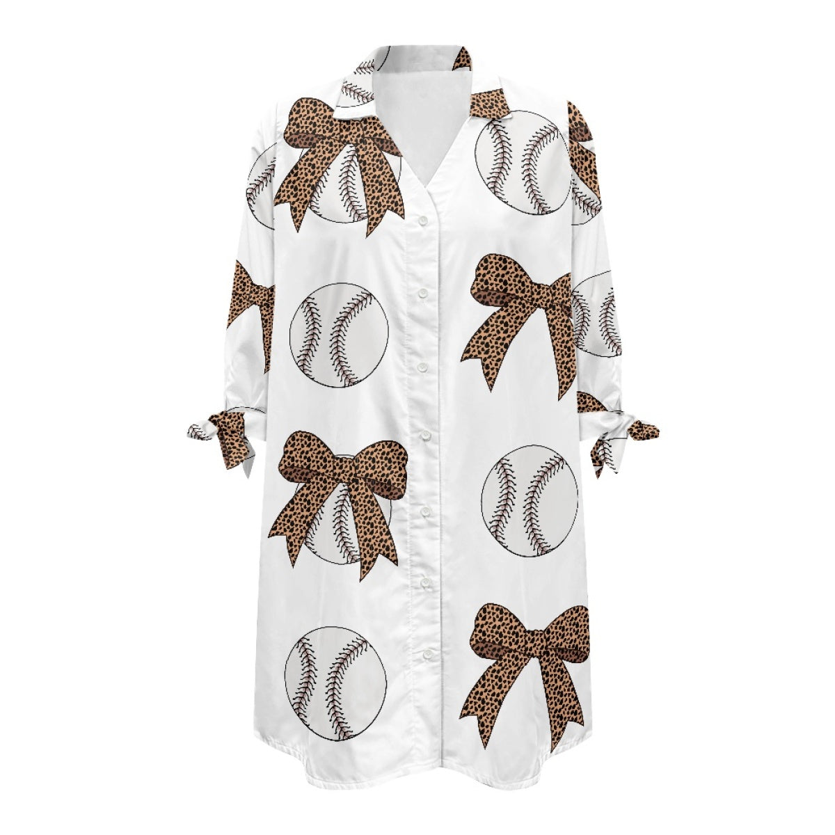 Leopard Bow Baseball Seven Sleeve Cardigan Shirt on White Background