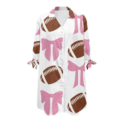 White Bow Rugby Rugby Sleeve Cardigan on Powder Background