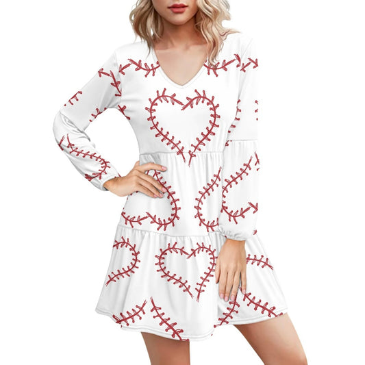 Heart Stripe Baseball Long Sleeve Dress