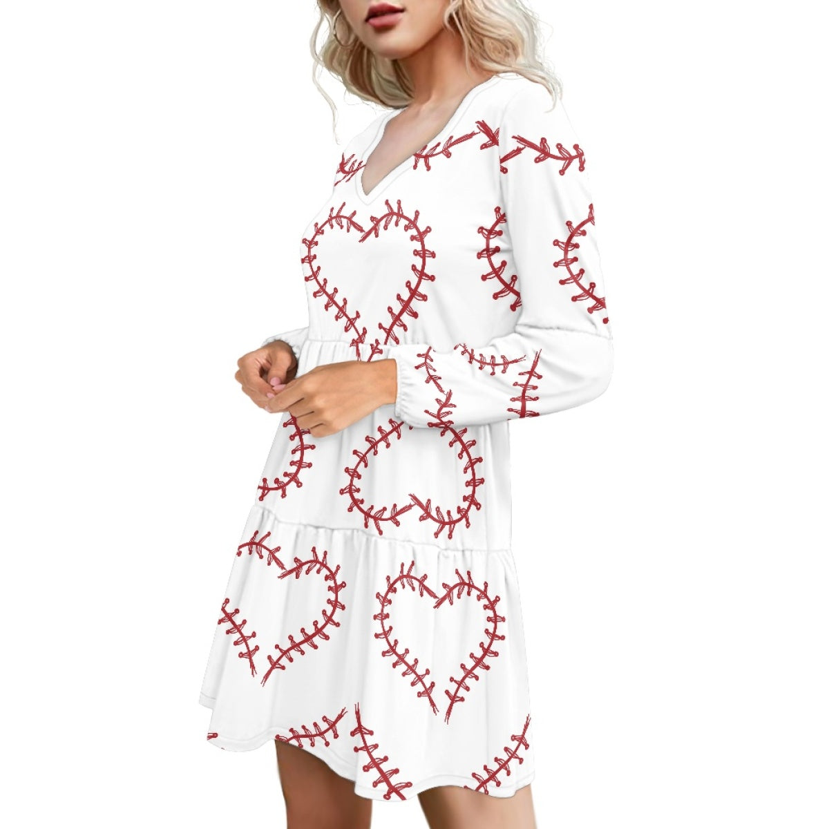 Heart Stripe Baseball Long Sleeve Dress