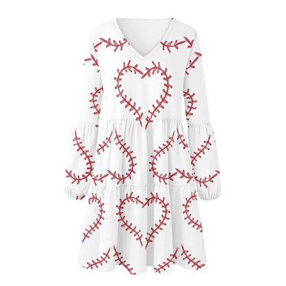 Heart Stripe Baseball Long Sleeve Dress