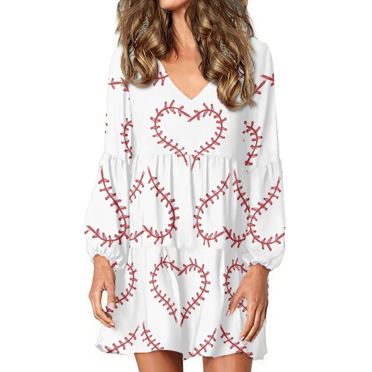 Heart Stripe Baseball Long Sleeve Dress