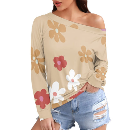 Khaki Bottom Colorful Flower Long Sleeve Raglan Top