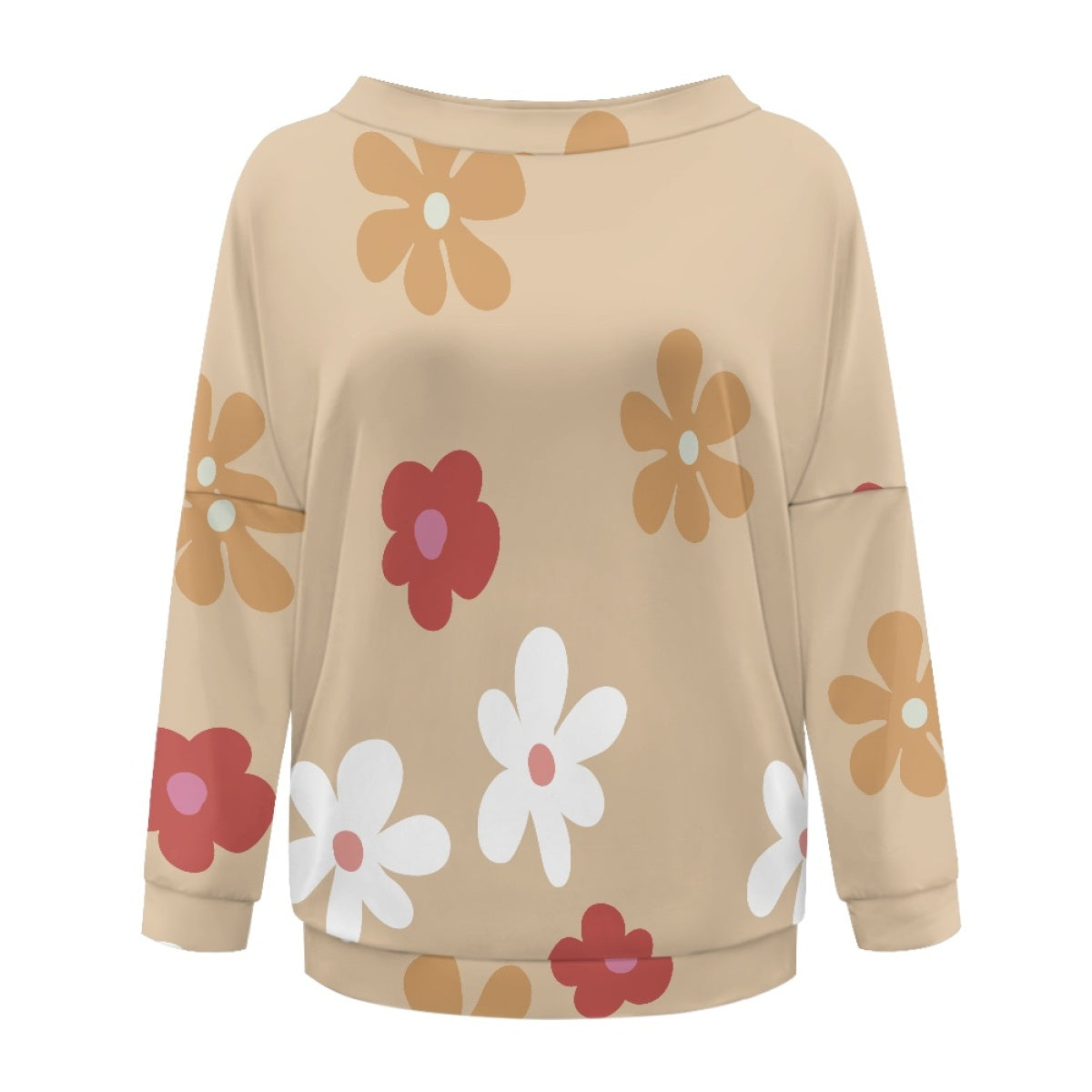 Khaki Bottom Colorful Flower Long Sleeve Raglan Top