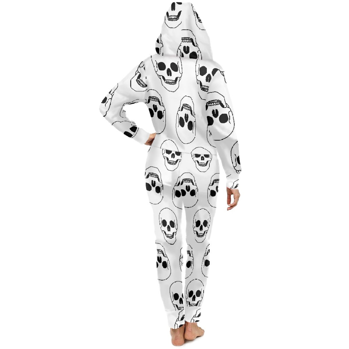 White Upside Down Skull Hooded Long Sleeve Bodysuit