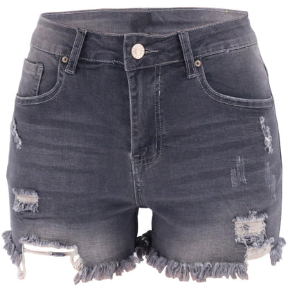 High Rise Distressed Denim Shorts Women Light Blue