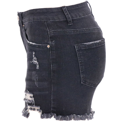 High Rise Distressed Denim Shorts Women Light Blue