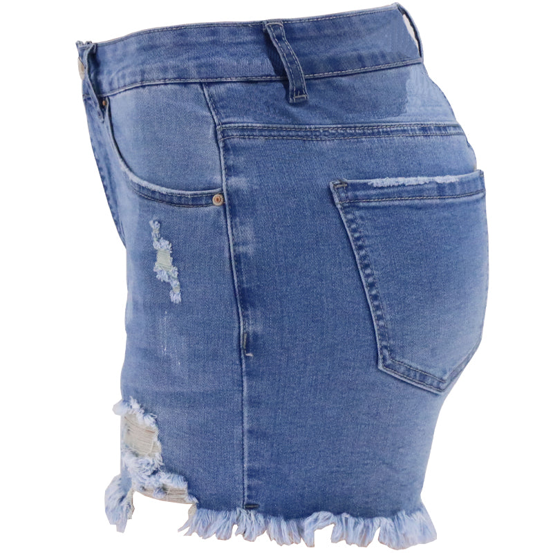 High Rise Distressed Denim Shorts Women Light Blue