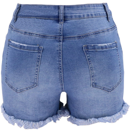 High Rise Distressed Denim Shorts Women Light Blue