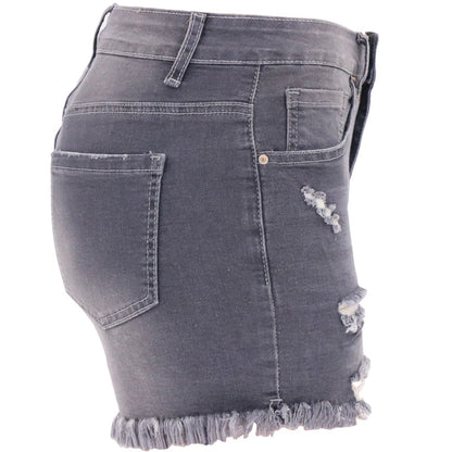 High Rise Distressed Denim Shorts Women Light Blue