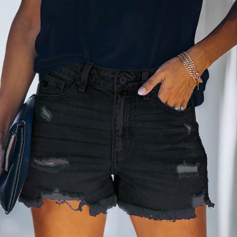High Rise Distressed Denim Shorts Women Light Blue