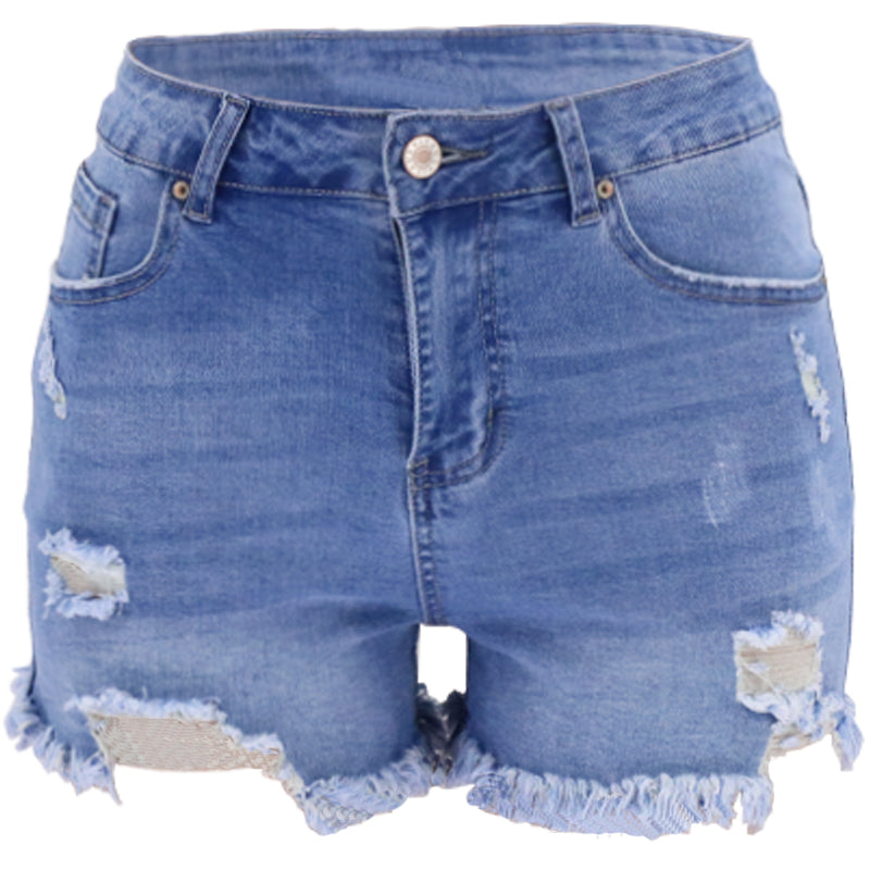 High Rise Distressed Denim Shorts Women Light Blue