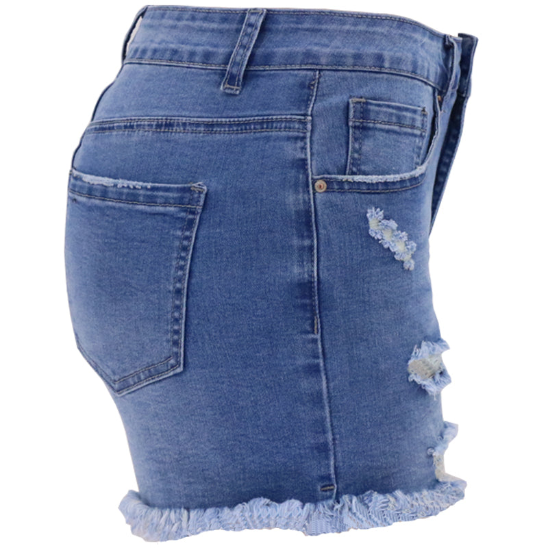 High Rise Distressed Denim Shorts Women Light Blue