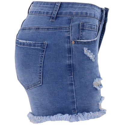 High Rise Distressed Denim Shorts Women Light Blue