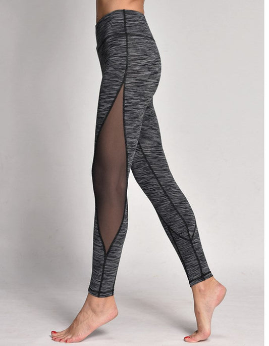 High Waist Elastic Leggings with Nylon Mesh for Fitness Training