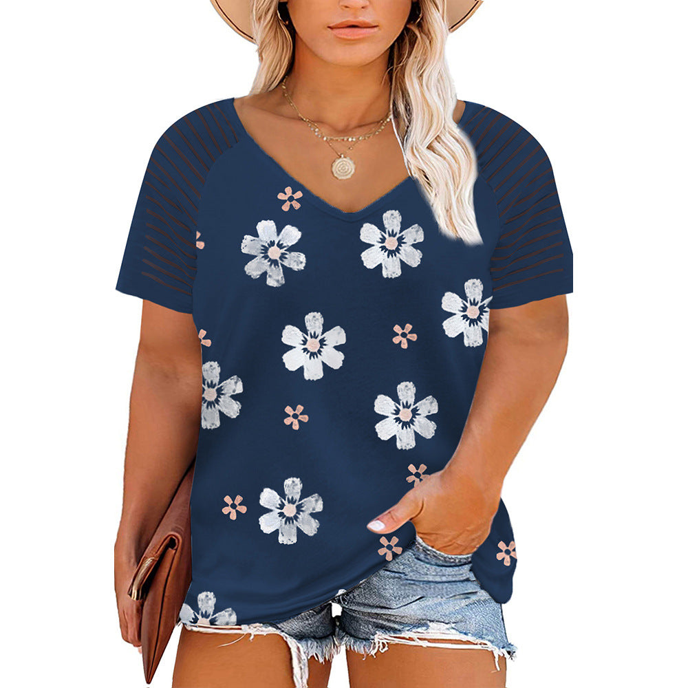 Plus Size Short Sleeve Tops V-Neck Pullover T-Shirts