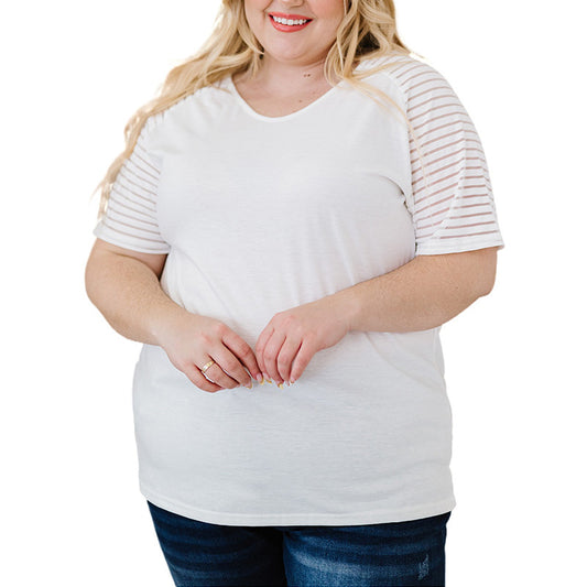 Plus Size Short Sleeve Tops V-Neck Pullover T-Shirts