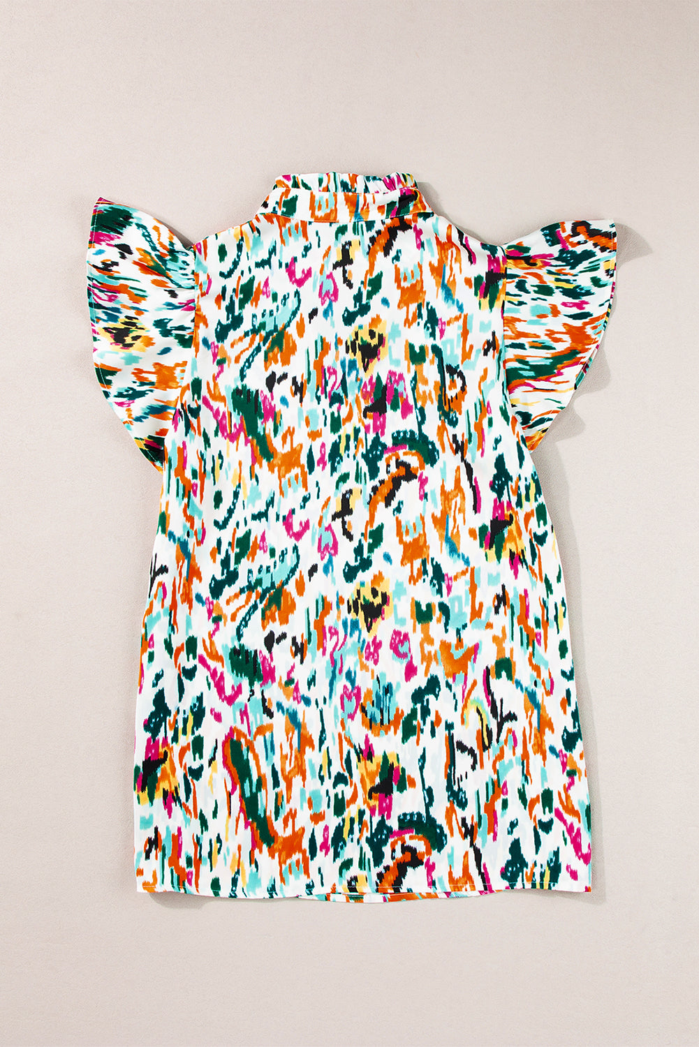 Abstract Print Flutter Sleeve Casual V Neck Blouse Top