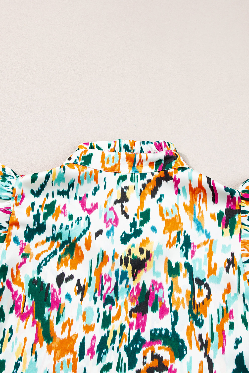 Abstract Print Flutter Sleeve Casual V Neck Blouse Top