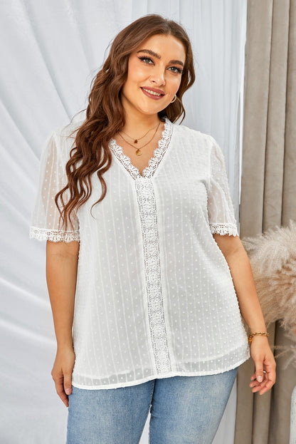 Summer Sexy V-Neck Lace Dot Lace Blouse Casual T-Shirt