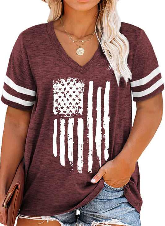 Plus Size Shirts for Women Flag Graphic Tee Top