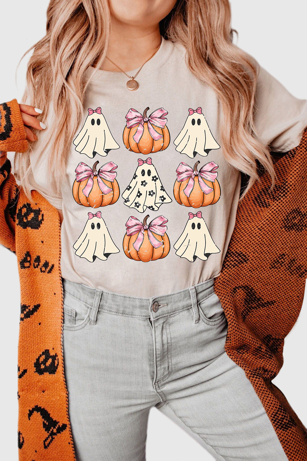 Bow Knot Ghost Pumpkin Halloween T-Shirt