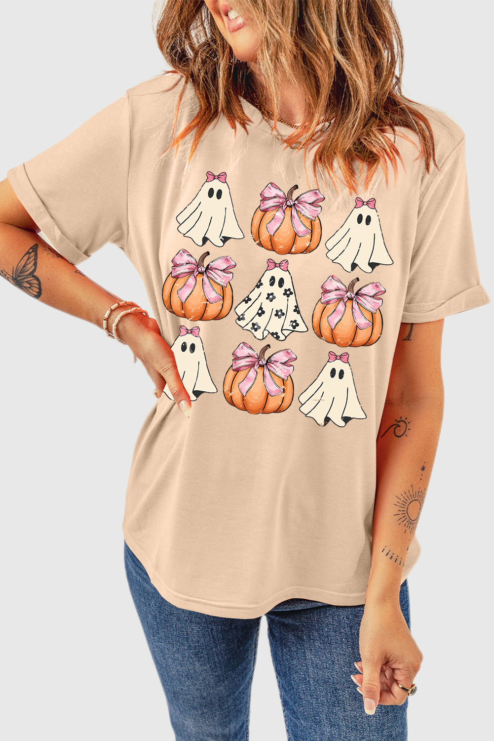 Bow Knot Ghost Pumpkin Halloween T-Shirt