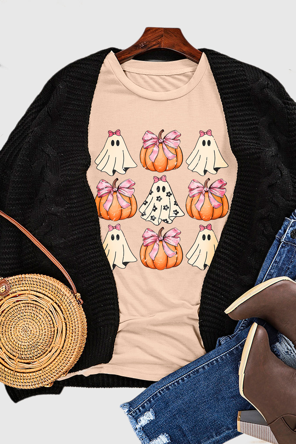 Bow Knot Ghost Pumpkin Halloween T-Shirt