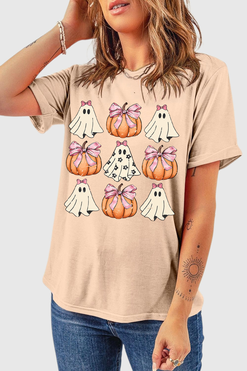 Bow Knot Ghost Pumpkin Halloween T-Shirt