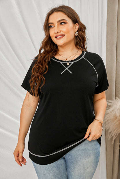 Plus Size Blouse Summer Loose Crewneck Short Sleeve T-Shirt