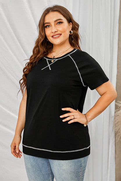 Plus Size Blouse Summer Loose Crewneck Short Sleeve T-Shirt