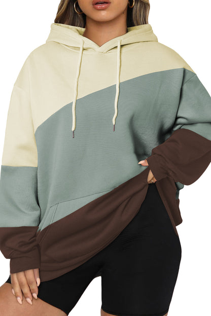 Fashion Long Sleeve  Color Block Hoodie Top Sweatshirts