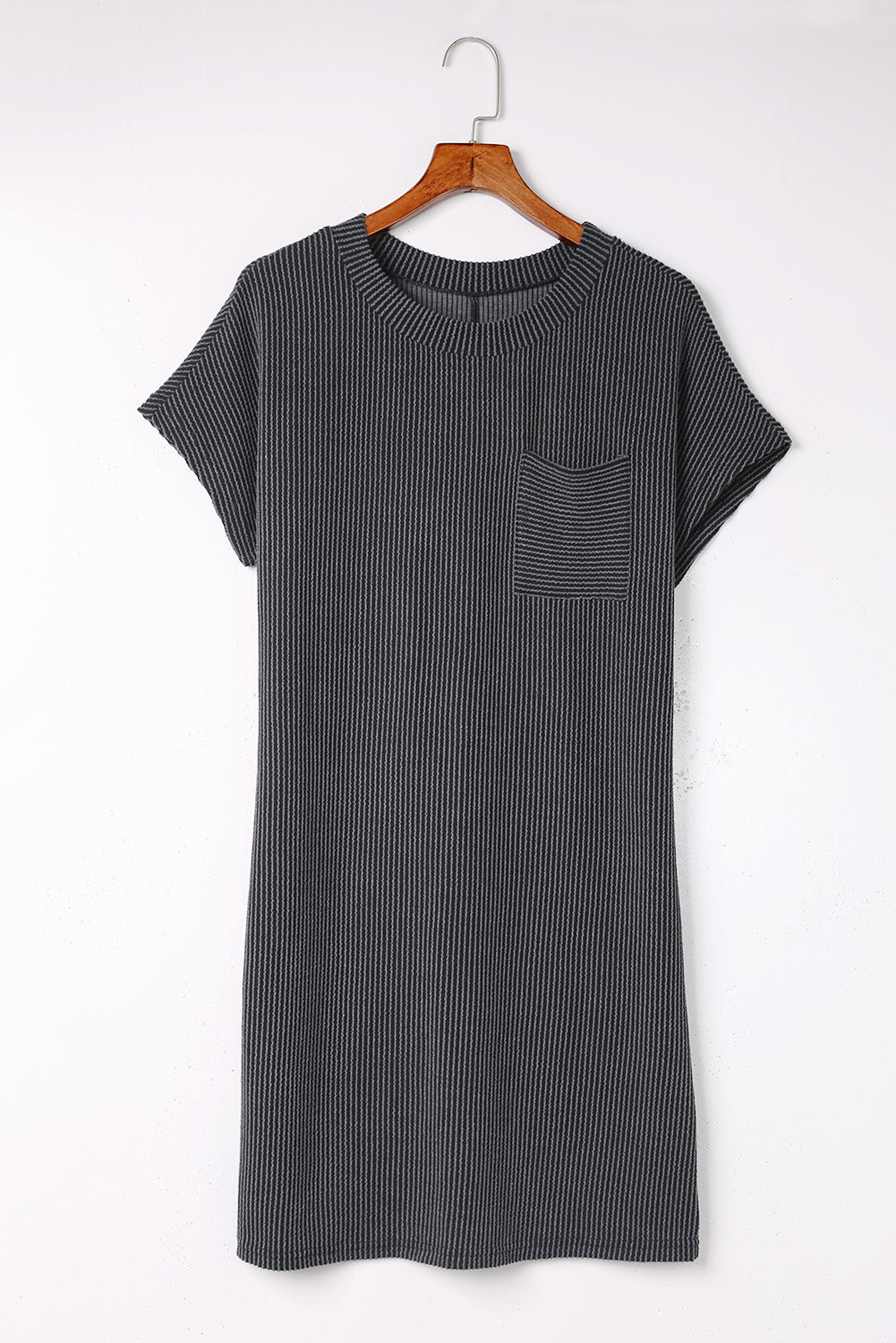 Striped Ribbed Knit Pocket T-Shirt Dress for Women