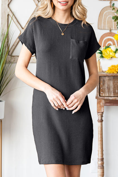 Striped Ribbed Knit Pocket T-Shirt Dress for Women