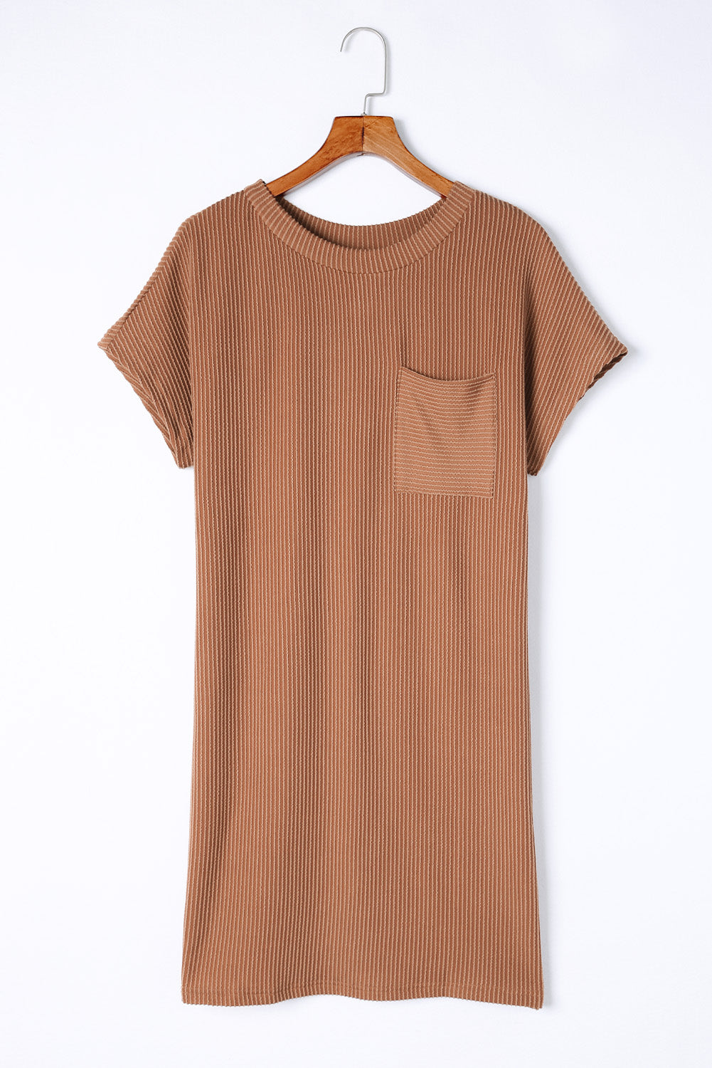 Striped Ribbed Knit Pocket T-Shirt Dress for Women