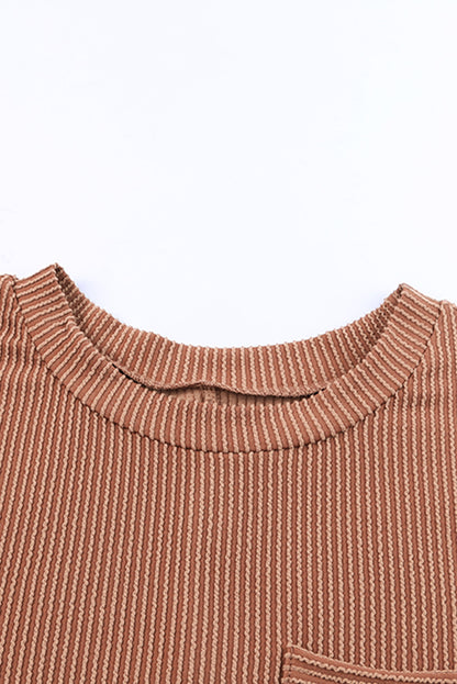 Striped Ribbed Knit Pocket T-Shirt Dress for Women