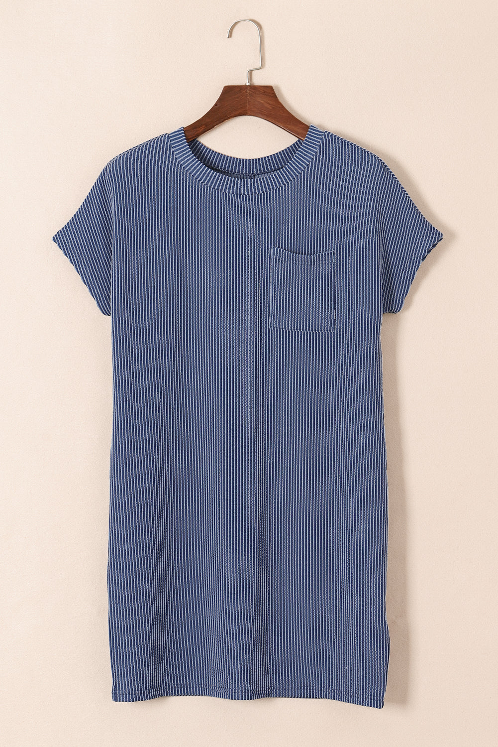 Striped Ribbed Knit Pocket T-Shirt Dress for Women