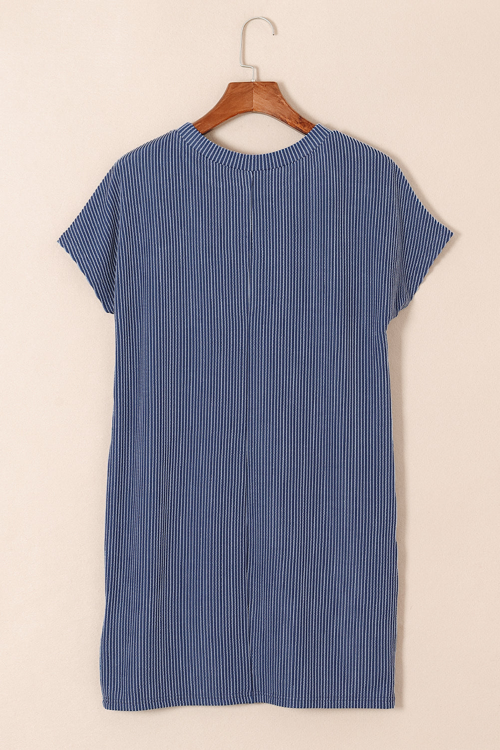 Striped Ribbed Knit Pocket T-Shirt Dress for Women