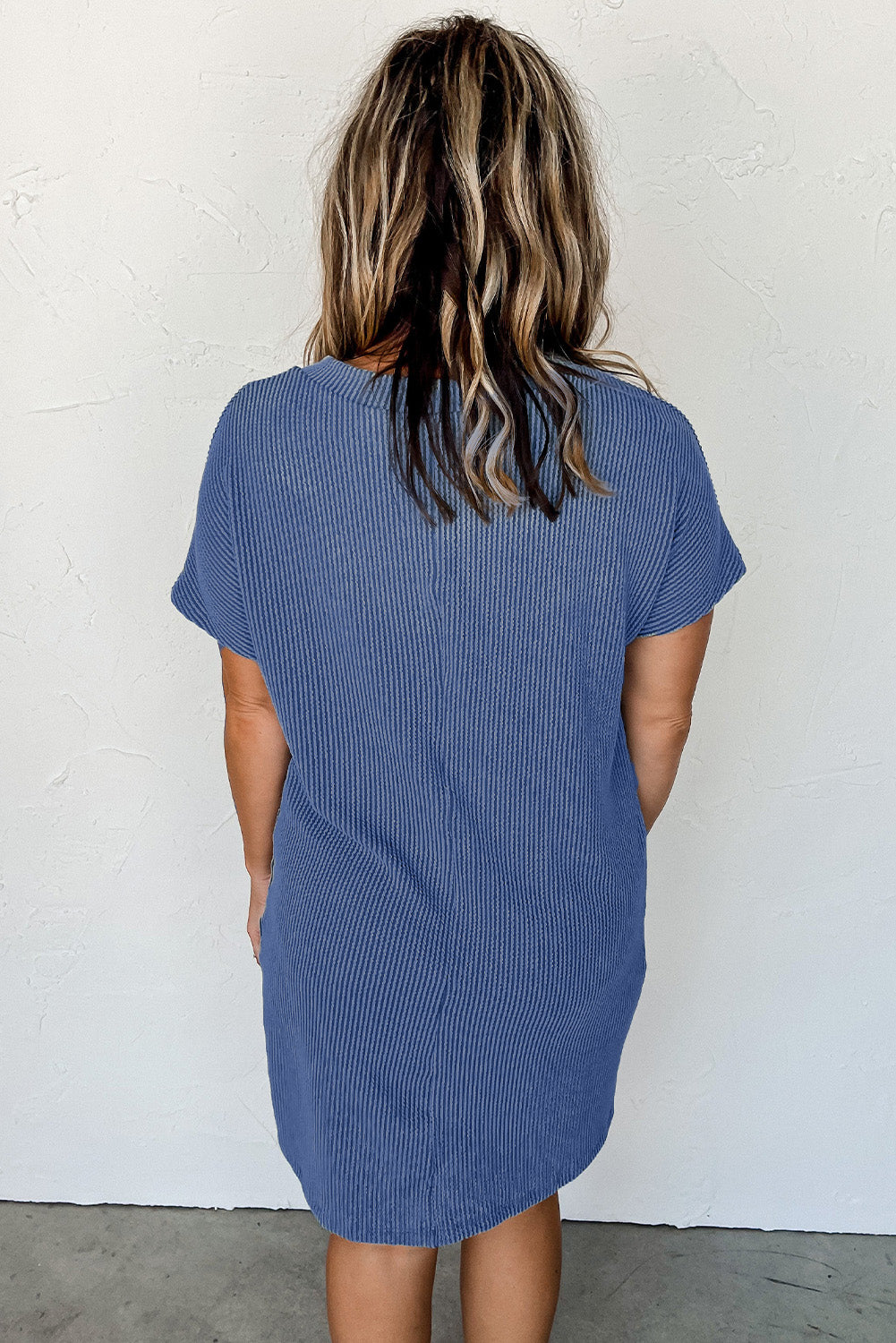 Striped Ribbed Knit Pocket T-Shirt Dress for Women