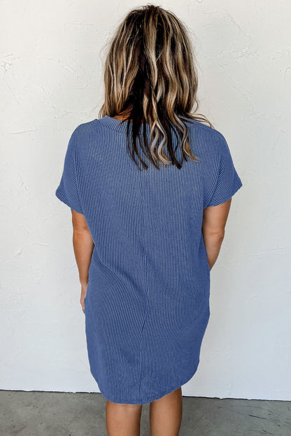 Striped Ribbed Knit Pocket T-Shirt Dress for Women